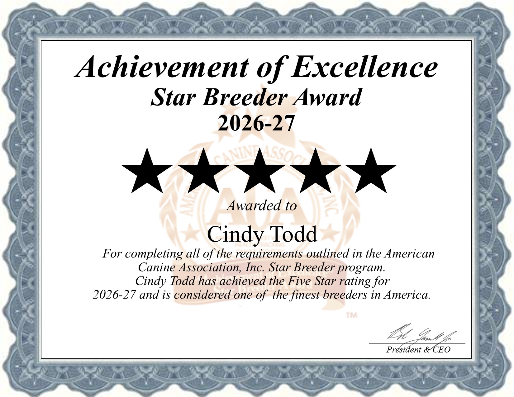 Cindy, Todd, dog, breeder, star, certificate, Cindy-Todd, Grovesprings, MO, Missouri, puppy, dog, kennels, mill, puppymill, usda, 5-star, aca, ica, registered, Chihuahua, none